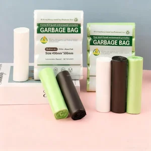 PE Biodegradable Gravure Printed Black Drawstring Garbage Bags for Household Use