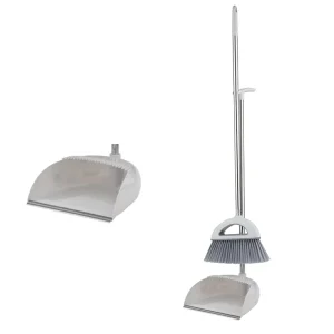 PET Broom Dustpan Steel Plastic Handle Lightweight Eco Friendly for Indoor Outdoor Cleaning Sidewalks Garages Workshops