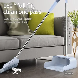 PET Fiber Material Plastic Handle Broom and Dustpan Set Durable Snap Design Compact Storage