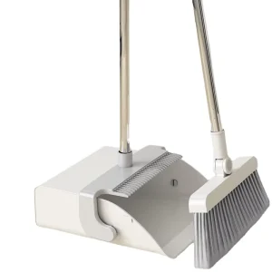 PP & Aluminum Broom and Dustpan Set with Extendable Adjustable Long Handle White+Gray 72cm