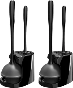 PP Material Toilet Plunger and Nylon Brush Combo with Grip Handle for Bathroom Cleaning Black