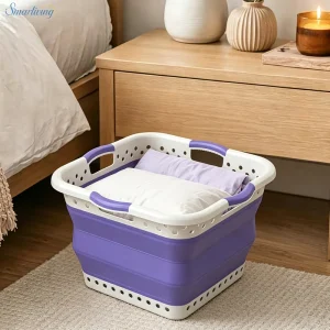 PP TPR Foldable Laundry Hamper 45L Large Capacity Thickened Plastic Collapsible Basket Laundry Basket for Small Spaces