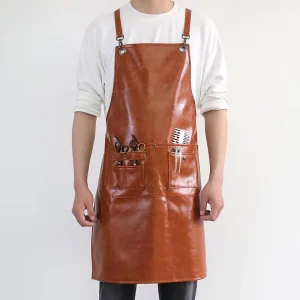 PU Leather Sleeveless Crazy Horse Leather Custom Design Korean Style Waterproof Kitchen & Restaurant Workwear Apron