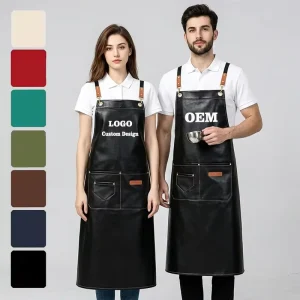 PU Soft Leather Waterproof Oil Proof Apron Customized Printed Logo Embossed Unisex Kitchen Dishwashing Catering Aquatic OEM