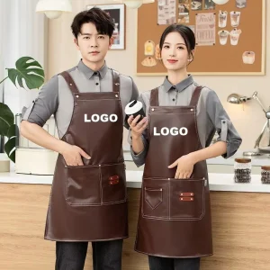 PU Soft Leather Waterproof Oil Proof Crossback Apron Customizable Logo Catering Kitchen Aquatic Leather Apron