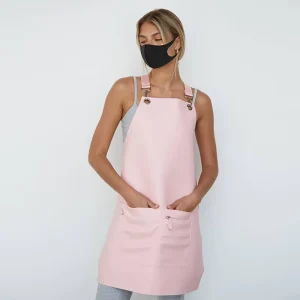 PU Waterproof Pink Apron Adjustable Ribbon Salon Beauty Salon Nail Unisex Apron Custom Logo