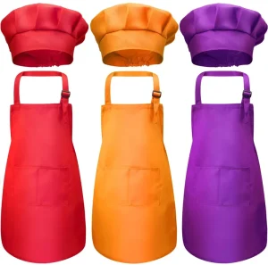Pattern Adjustable Baking Children’s Colorful Polyester Chef Hat and Sleeveless Apron Set