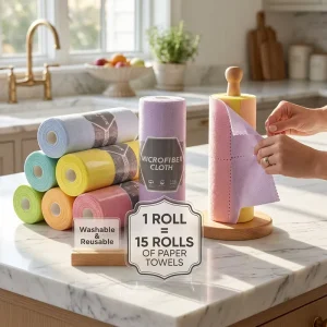 Perforated Microfiber Kitchen Cloth Roll 180GSM Reusable Dish Towels Super Absorbent Cleaning Rags (20 Sheets Roll)
