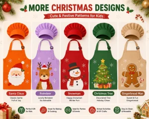Personalized Christmas Chef Apron for Kids with Adjustable Neck Strap and Matching Hat