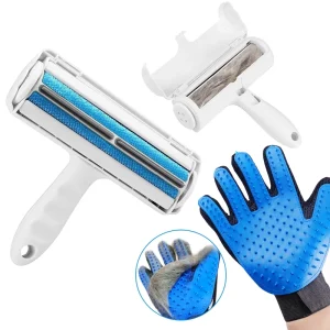 Pet Grooming Kit Hair Remover Brush Gloves and Fur Lint Roller for Cat and Dog Remove Hair