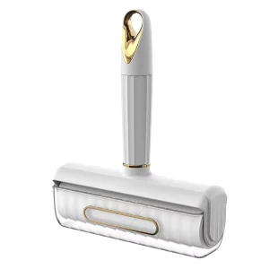 Pet Hair Removal Brush for Home Sofa Bed Clothes Cleaning Tool White Lint Roller with Gold Accents