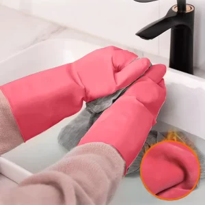 Pink Guantes De Latex Household Rubber Glove with Flocked Lining Diamond Grip Roll Cuff Garden Luva Gloves Protective Gear