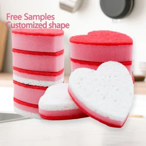 Pink Heart Sponge Composite Scouring Pad Dishwashing Pot Scrubber Sponge Kitchen Cleaning Cloth Sponge Household Cleaning