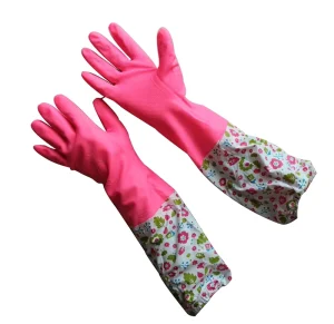 Pink Latex Dishwashing Household Gloves for Winter Use with Long Sleeve