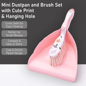 Pink Print Mini Dustpan and Brush Set Cartoon Children Broom and Dustpan Set for Home Desk Kids Cleaning