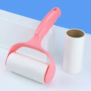 Pink Rod Tear Off Lint Roller with Sticky Static for Clothes Pet Hair Removal Paper Roll Brush Modern Minimalist