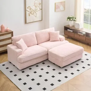 Pink and White Compressed Cloud Modular Sectional Sofa Plush Velvet Upholstered for Villa or Apartment