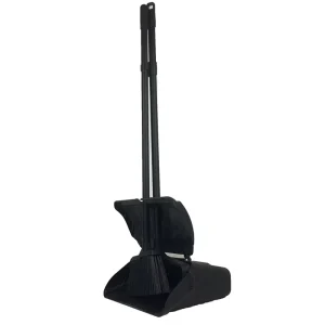 Pivoting Standing Lobby Dustpan with Metal Long Handle and Plastic Broom Head Set