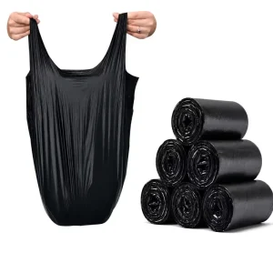 Plant Based Kitchen Garbage Bags with Handles Leak Proof Biodegradable Gravure Printed Tall Kitchen Trash Bags