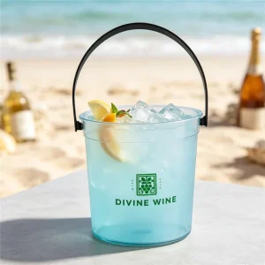 Plastic 32 Oz. Handled Drink Bucket Clear Customizable Plastic Drink Bucket with Handle Cocktail Rum Buckets for Parties
