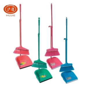 Plastic Bristle Long Handle Dustpan with Broom for Home Cleaning