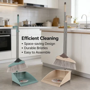 Plastic Broom With Dustpan Escoba Con Recogedor Long Handle Soft Bristles Head Dustpan for Clean