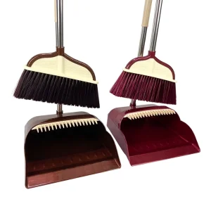 Plastic Broom and Dustpan Set with Hard and Soft Bristles Prevents Hair Sticking for Bathroom Floor Cleaning