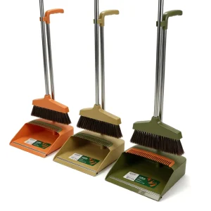 Plastic Broom and Dustpan Set with Steel Broom Stick Long Handle Outdoor Floor Cleaning Tool Kit for Home Use