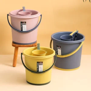 Plastic Bucket Set Nordic Style Solid Color Dormitory Three Piece Suit with Basin Water Spoon Storage for Student Clothes