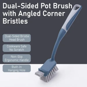 Plastic Dish Brush Long Handle Dish Washing Brush with Small Scrubber Brush for Kitchen