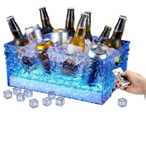 Plastic Ice Bucket 15L 4Gallon Large Capacity 7 Color LED Light Remote Control Party Beverage Tub
