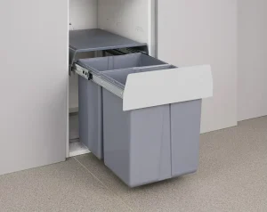Plastic & Iron+Plastic Recycled Built-in 18L Double Door Kitchen Cabinet Waste Bin Trash Can Pull Sliding Garbage Can Storage