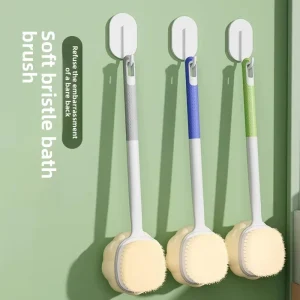Plastic Long Handle Soft Bristle Bath Brush with Back Scrubbing Ball for Body Cleaning Model S2019-ty
