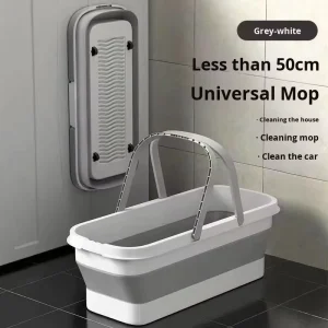 Plastic Retractable Folding Bucket White Chenille Hand Free Flat Mop Floor Wet and Dry Dual use Large Cleaning Tool