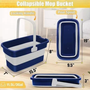 Plastic Retractable Folding Bucket with White Chenille Flat Mop Wet and Dry
