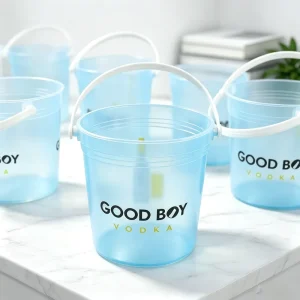 Plastic Rum Buckets 32 oz Cocktail Rum Buckets for Parties Clear Customizable Plastic Drink Bucket with Handle