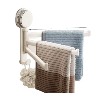 Plastic Suction Cup Drill Free Foldable L Shaped Multi Functional Kitchen Towel Rack Wall Mounted Rotating Towel Holder