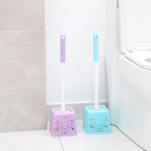 Plastic Toilet Brush with Base Square Design Long Handle Round Ball Model