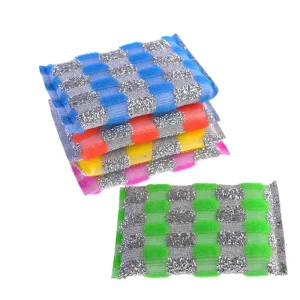 Plastic Wire Sponge Mix Color Eco friendly Kitchen Scouring Pads with Golden Metal Wire Square Shape Heavy Duty