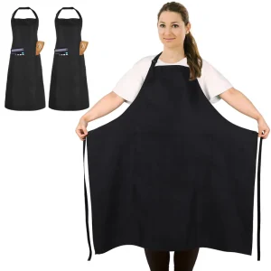 Plus Size Chef Apron Unisex Professional Apron with 2 Pockets for Cooking WorkBaking