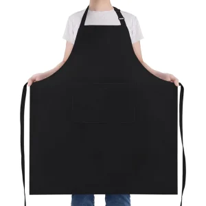 Plus Size Polyester Kitchen Apron with 2 Pockets Adjustable Neck Strap for Cooking Cleaning Work