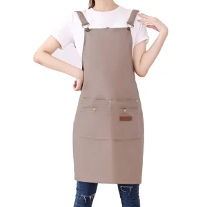 Polyester Canvas Durable Reusable Multi Pocket Apron Adjustable Waist Custom Logo Printing for Kitchen Chef Server Work