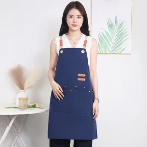 Polyester Canvas Waist Bib Cross-Back Chef Sleeveless Apron for Men and Women Kitchen Barbecue Restaurant Cleaning