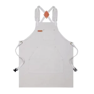 Polyester Cotton Canvas Sleeveless Apron Adjustable Cross-Shoulder Straps Multiple Pockets Durable Heavy-Duty Cleaning Apron
