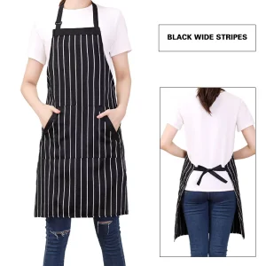 Polyester Cotton Striped Apron Custom Logo Adult with Pockets Chef Kitchen Cooking Baking Cleaning Apron Workwear