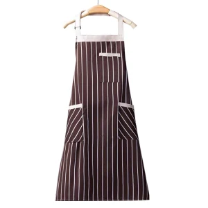Polyester Cotton Striped Apron Custom Logo Adult with Pockets Chef Kitchen Cooking Baking Cleaning Apron Workwear
