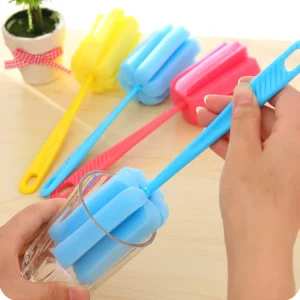 Popular Long Handle Glass Cleaning Brush Bottle Tea Cup Sponge Cleaner Kitchen Tool Sponge Brush Random Color