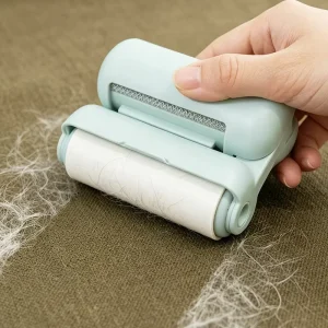 Portable 2 in 1 Foldable Lint Remover Dual Sided Pet Hair Roller with Sticky Paper & Electrostatic Brush Design for Clothes