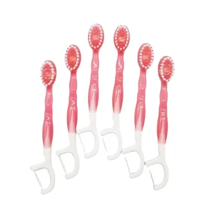 Portable 5 in 1 Disposable Travel Toothbrush Bulk Pre pasted Mini Brush with Floss and Tongue Scraper