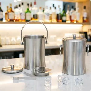 Portable Double Wall 201 Stainless Steel Ice Bucket Durable Metal Cooler for Wine Beer & Champagne for Camping & Food Services